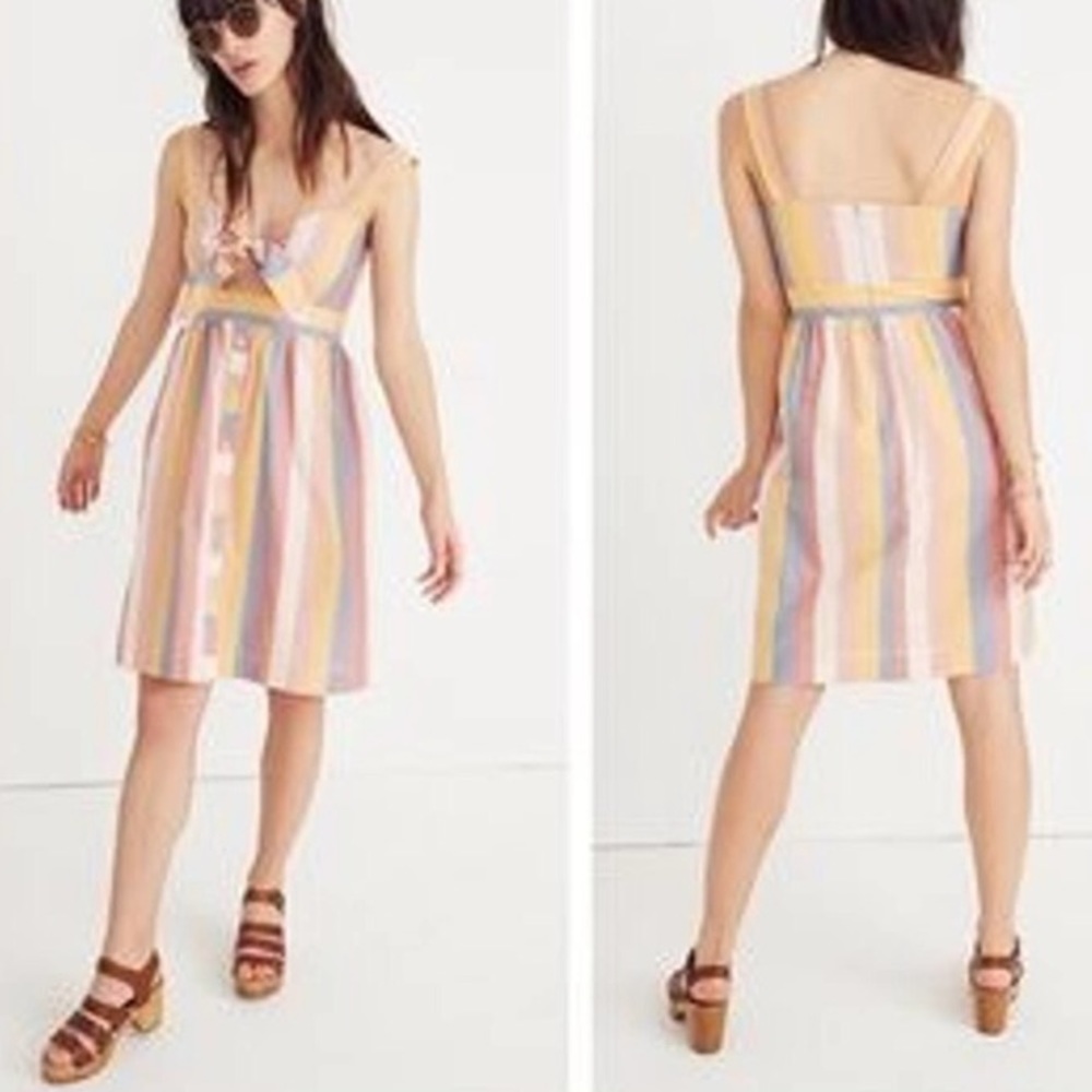 Madewell Tie-Front Cutout Dress Sherbet Stripe Size 8